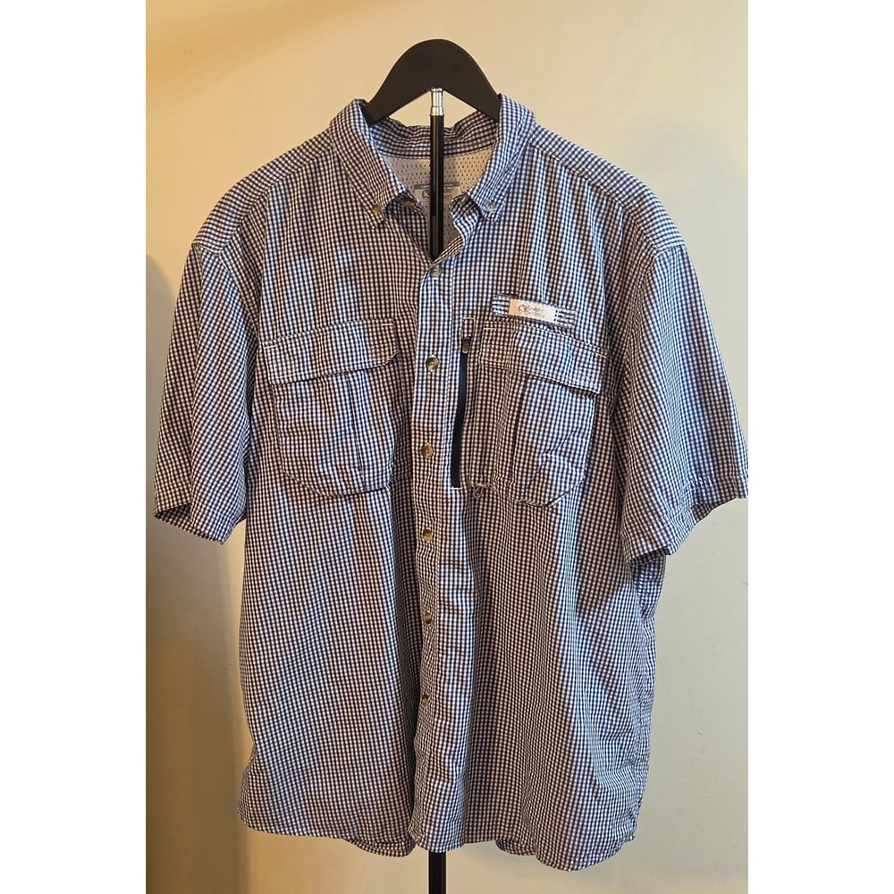 Gander Mountain Blue White Gingham Button Down Shirt Mens Size XL‎ Vented Back